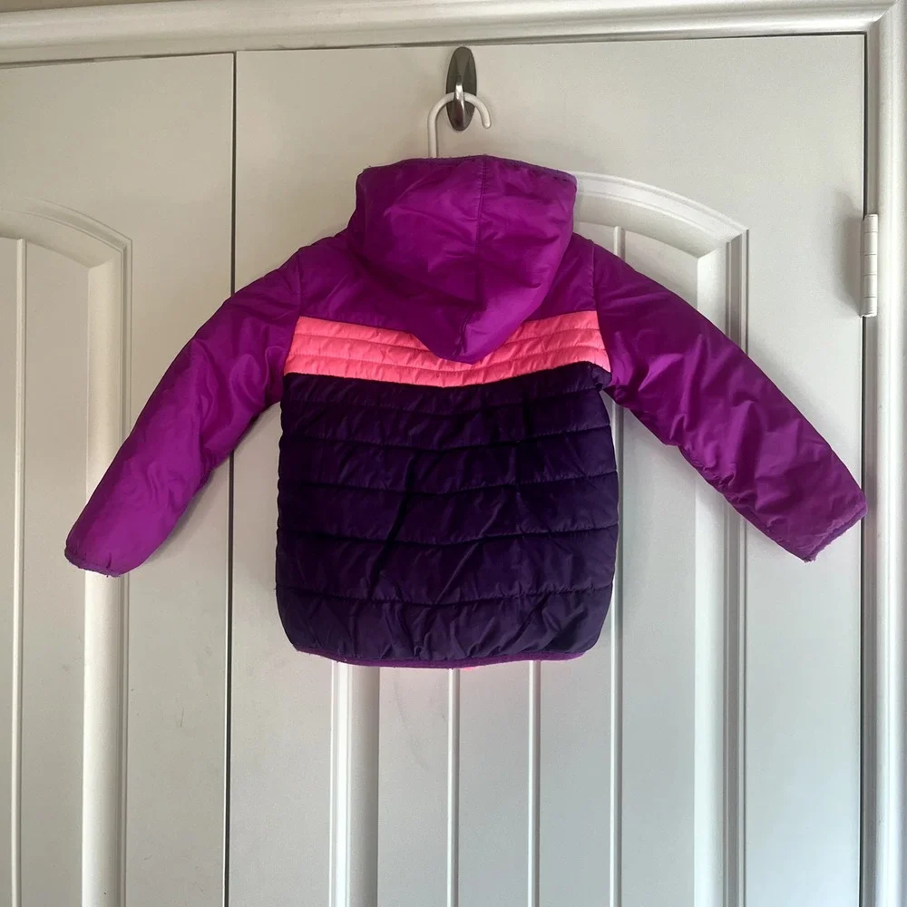 Champion Toddler Girls Hooded Puffer Jacket Size 3T Purple & Pink Colorblock